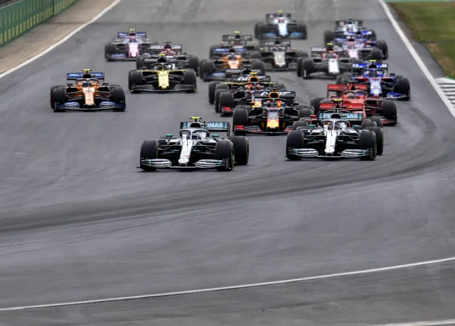 Formula 1 cars in an archive photograph from Silverstone