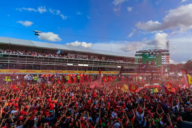 Fans celebrating a race finish at Monza